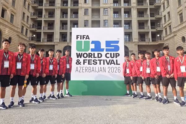 Các tuyển thủ U15 Việt Nam đã có mặt tại Baku (Azerbaijan). (Ảnh: VFF)