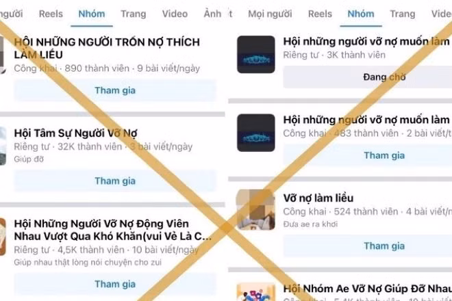 Nhiều hội nhóm “vỡ nợ, làm liều” hoạt động trên Facebook.