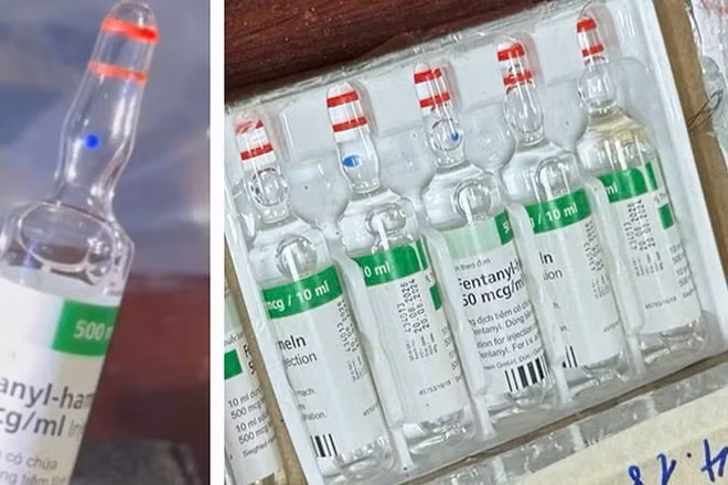 Thu giữ các lọ ma túy “cực độc” fentanyl tại nhà đối tượng Nguyễn Văn Tuấn.