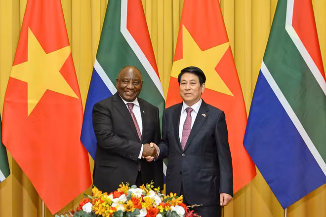 Chủ tịch nước Lương Cường hội đàm với Tổng thống Nam Phi Matamela Cyril Ramaphosa (Ảnh: Thủy Nguyên)