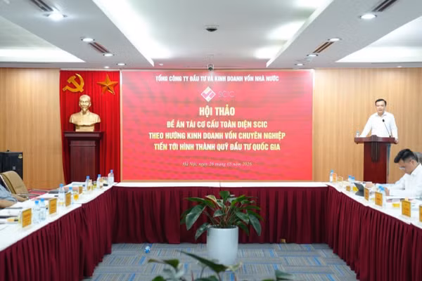 Đồng chí Nguyễn Chí Thành, Bí thư Đảng ủy, Chủ tịch Hội đồng thành viên SCIC phát biểu khai mạc Hội thảo. (Ảnh: Hương Giang)