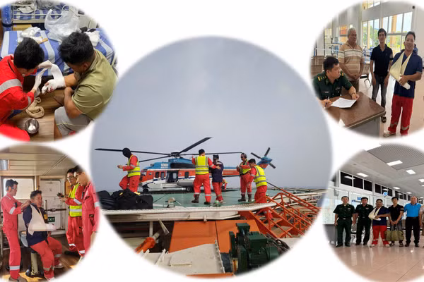 Lực lượng y tế tiến hành sơ cứu cho ngư dân tại mỏ Đại Hùng. (Ảnh: PVEP)