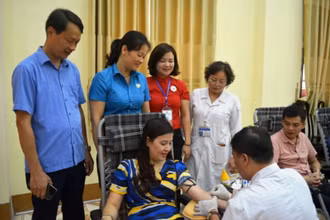 Cán bộ văn phòng Đoàn đại biểu Quốc hội, HĐND, UBND tỉnh Yên Bái tham gia hiến máu tình nguyện.