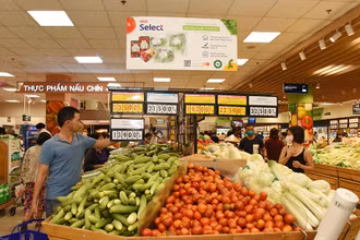 Người tiêu dùng chọn mua rau, củ, quả tại một siêu thị Co.opmart.