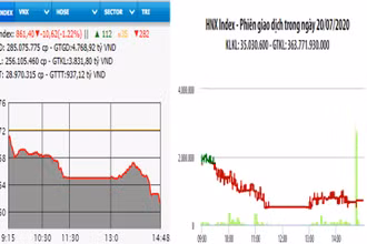 Diễn biến VN-Index và HNX-Index, phiên giao dịch ngày 20-7. 