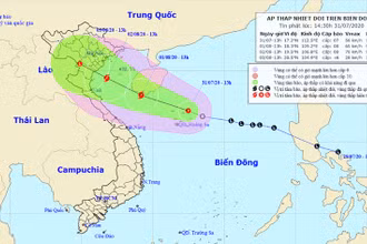 Vị trí và hướng di chuyển của áp thấp nhiệt đới. (Nguồn: nchmf.gov.vn)