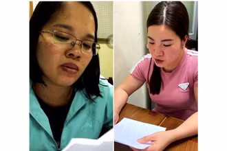 Hai đối tượng Bùi Thị Hiền (trái) và Khổng Thị Lan tại cơ quan điều tra.
