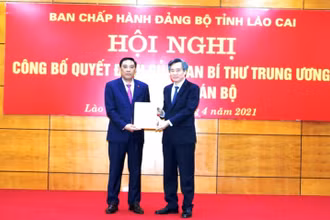 Phó Ban Tổ chức T.Ư Nguyễn Quang Dương trao Quyết định điều động của Ban Bí thư T.Ư cho đồng chí Hoàng Giang, giữ chức Phó Bí thư Tỉnh ủy Lào Cai, nhiệm kỳ 2020-2025.