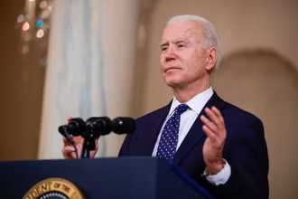 Tổng thống Mỹ Joe Biden phát biểu tại Nhà trắng ngày 20-4. Ảnh: Reuters.