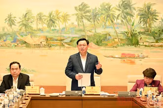 Chủ tịch Quốc hội Vương Đình Huệ phát biểu ý kiến tại buổi làm việc với Ủy ban Về các vấn đề xã hội. Ảnh Duy Linh
