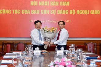 Đồng chí Phạm Bình Minh và đồng chí Bùi Thanh Sơn tại Hội nghị. (Ảnh: Bộ Ngoại giao)