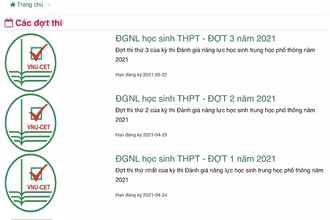 Trang chủ cổng đăng ký Đánh giá năng lực cho học sinh THPT, ĐHQGHN.