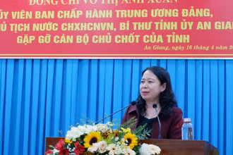 Phó Chủ tịch nước Võ Thị Ánh Xuân phát biểu tại buổi gặp gỡ.