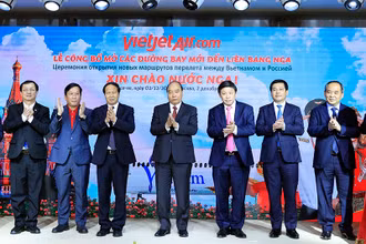 Chủ tịch nước Nguyễn Xuân Phúc dự lễ công bố mở các đường bay mới tới Liên bang Nga.