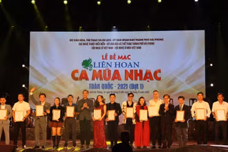 Các nghệ sĩ được trao Huy chương Vàng dành cho tiết mục xuất sắc tại Liên hoan Ca múa nhạc toàn quốc năm 2021. (Nguồn ảnh: Cục Nghệ thuật biểu diễn)