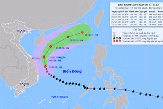 Vị trí và hướng di chuyển của bão số 9 lúc 17 giờ ngày 19/12. (Nguồn: nchmf.gov.vn)