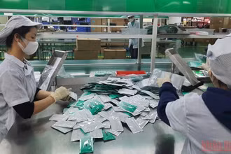 Một góc trong dây chuyền sản xuất kit test kháng nguyên virus SARS-CoV-2 của Công ty TNHH Medicon. Ảnh chụp ngày 19/12.