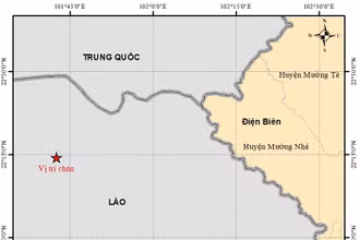 Bản đồ chấn tâm trận động đất có độ lớn 5.5 xảy ra tại tỉnh Phongsaly, Lào ngày 24/12.