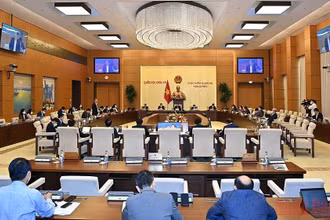 Phiên họp Ủy ban Thường vụ Quốc hội cho ý kiến về chủ trương đầu tư Dự án xây dựng công trình đường bộ cao tốc Bắc-Nam phía Đông, sáng 10/12. (Ảnh: DUY LINH)