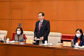 Phó Chủ tịch Thường trực Quốc hội Trần Thanh Mẫn phát biểu tại buổi gặp mặt. (Ảnh: Duy Linh)