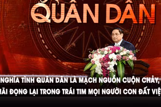 Thủ tướng Chính phủ Phạm Minh Chính phát biểu tại chương trình nghệ thuật “Nghĩa tình quân dân” tối 19/12. (Ảnh: TRẦN HẢI)