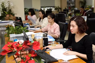 Hoạt động kế toán tại Kho bạc Nhà nước Hà Nội. (Ảnh: Phạm Hậu/TTXVN)