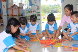 Học sinh mầm non huyện Củ Chi, TP Hồ Chí Minh trong giờ học khi dịch Covid-19 chưa bùng phát.