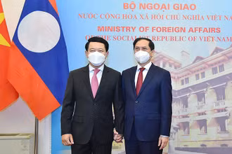 Bộ trưởng Ngoại giao Bùi Thanh Sơn (phải) và Bộ trưởng Ngoại giao Lào Saleumxay Kommasith. (Ảnh: Bộ Ngoại giao)