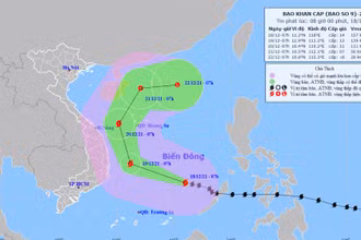 Vị trí và hướng di chuyển của bão số 9 lúc 8 giờ ngày 18/12. (Nguồn: nchmf.gov.vn)