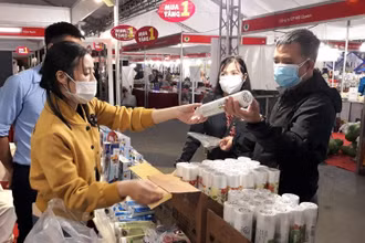 Người tiêu dùng lựa chọn các sản phẩm hàng Việt Nam tại hội chợ.