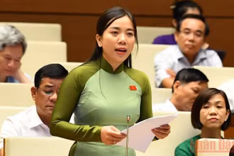 Đại biểu Triệu Thị Ngọc Diễm (Sóc Trăng) phát biểu thảo luận tại hội trường, ngày 10/6. (Ảnh: LINH KHOA NGUYÊN)
