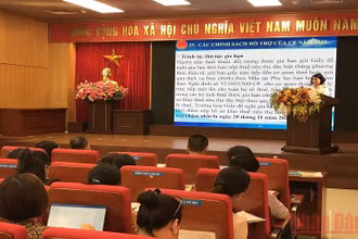 Đại diện Cục thuế giới thiệu chính sách mới về thuế. (Ảnh: Ngọc Anh)