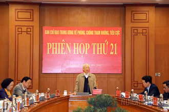 Tổng Bí thư Nguyễn Phú Trọng, Trưởng Ban Chỉ đạo Trung ương về phòng, chống tham nhũng, tiêu cực kết luận phiên họp thứ 21 của Ban Chỉ đạo. (Ảnh: noichinh.vn)