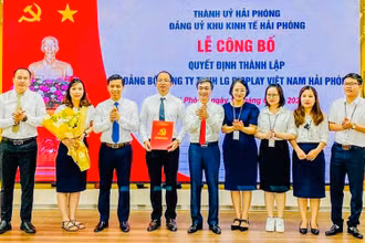Trao quyết định thành lập Đảng bộ Công ty trách nhiệm hữu hạn LG Display Việt Nam Hải Phòng.