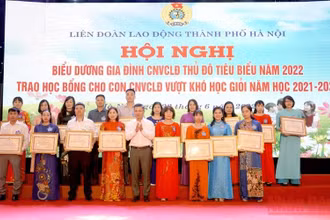 Các gia đình đón nhận danh hiệu "Gia đình công nhân viên chức Thủ đô tiêu biểu" năm 2022.