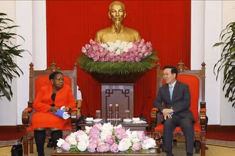Thường trực Ban Bí thư Võ Văn Thưởng tiếp Chủ tịch Quốc hội Mozambique, bà Esperanca Laurinda Francisco Nhiuane Bias. (Ảnh: Báo Điện tử Chính phủ)