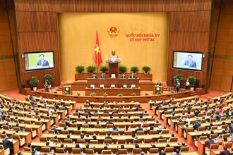 Quang cảnh phiên bế mạc Kỳ họp thứ ba, Quốc hội khóa XV, chiều 16/6. (Ảnh: LINH NGUYÊN)