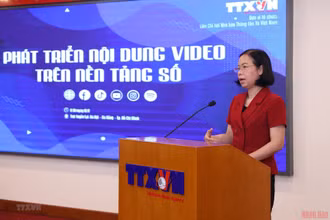 Tổng Giám đốc, Chủ tịch Liên chi hội nhà báo Thông tấn xã Việt Nam Vũ Việt Trang phát biểu khai mạc hội thảo. 