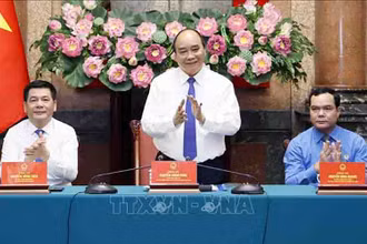 Chủ tịch nước Nguyễn Xuân Phúc tại buổi gặp mặt cán bộ, công nhân lao động ngành Dầu khí. (Ảnh: TTXVN)