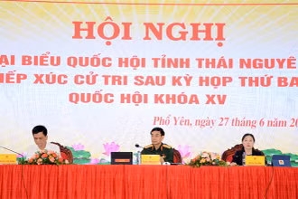 Đại tướng Phan Văn Giang và đại diện Đoàn đại biểu Quốc hội tỉnh Thái Nguyên tại hội nghị (Ảnh: qdnd.vn).