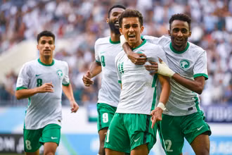 Các cầu thủ Saudi Arabia ăn mừng bàn mở tỷ số phút 48 của Ahmed. (Ảnh: AFC)