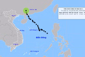Vị trí và hướng di chuyển của vùng áp thấp. (Nguồn: nchmf.gov.vn)