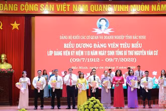 Đảng ủy Khối các Cơ quan và Doanh nghiệp tỉnh Bắc Ninh tuyên dương các đảng viên trẻ tiêu biểu.