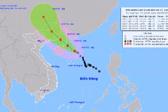 Vị trí và hướng di chuyển của bão số 1 lúc 16 giờ ngày 1/7. (Nguồn: nchmf.gov.vn)