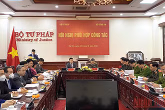 Các đại biểu tham dự Hội nghị phối hợp Công tác giữa Bộ Công an và Bộ Tư pháp.