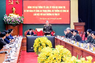 Bộ trưởng Tô Lâm phát biểu tại buổi làm việc với Ban Thường vụ Tỉnh ủy Thái Nguyên.