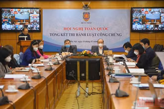Các đại biểu tham dự hội nghị tổng kết thực hiện Luật Công chứng tại Bộ Tư pháp. (Ảnh: LÊ TÚ)