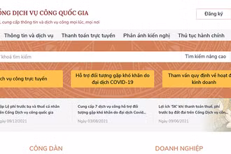 Giao diện Cổng Dịch vụ công quốc gia.