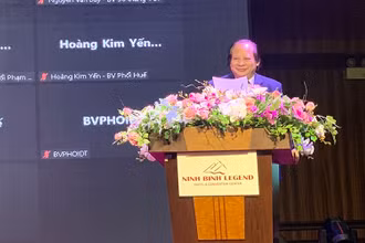 PGS, TS Nguyễn Viết Nhung, Giám đốc Bệnh viện Phổi Trung ương phát biểu tại hội nghị. 