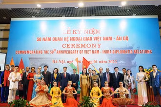 Các đại biểu tham dự Lễ kỷ niệm 50 năm thiết lập quan hệ ngoại giao Việt Nam-Ấn Độ tại Hà Nội. (Ảnh: Đinh Trường)